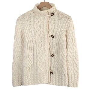 ICELANDIC Design Cable Knit Alpaca Mohair Blend Button Cardigan Sweater S Cream
